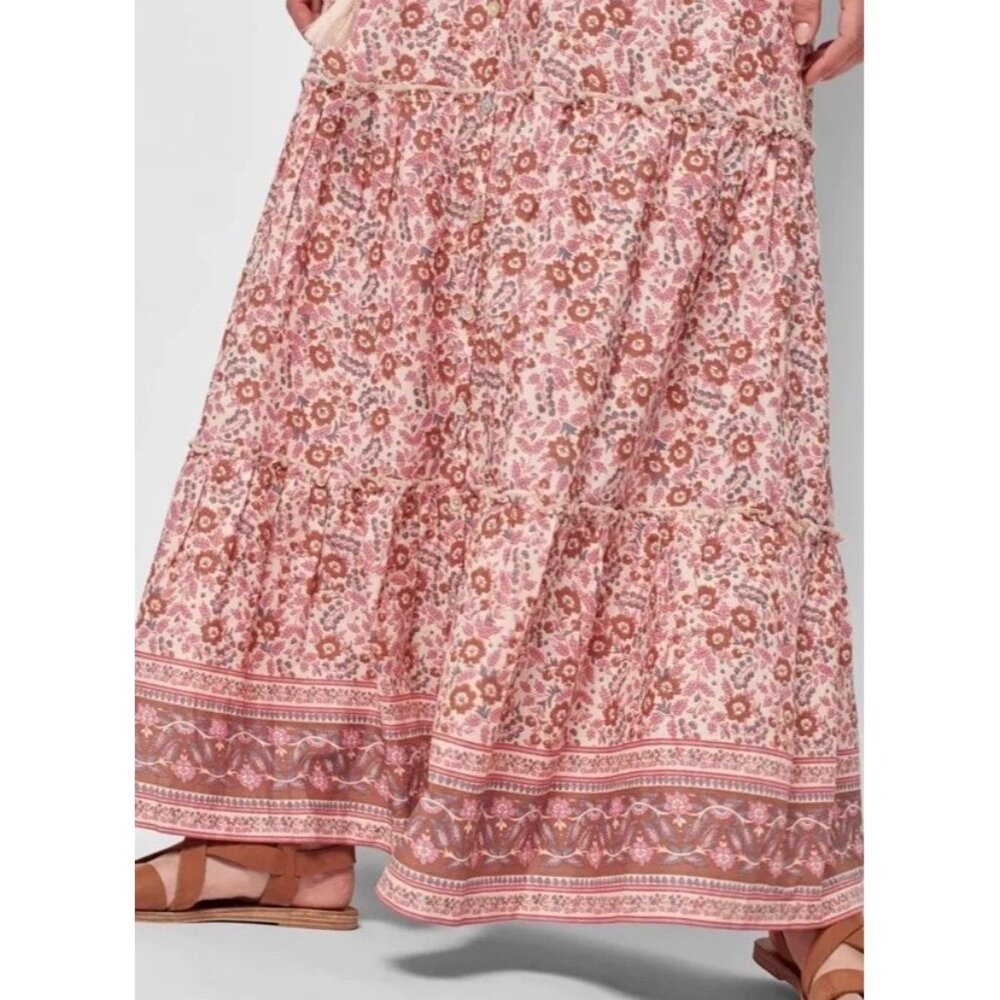 Faherty Women’s Orinda Floral Earth Peasant Sleeve Bohemian Maxi Sundress Medium - Picture 6 of 15